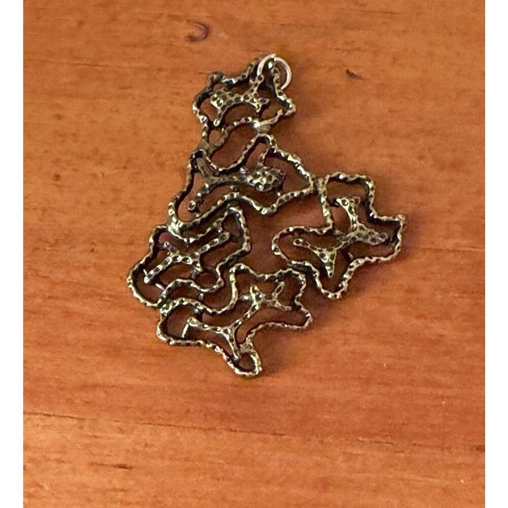 Vintage Brutalist Abstract Pendant Brooch Brass Bronze Modernist 1960s 1970s - Picture 3 of 6